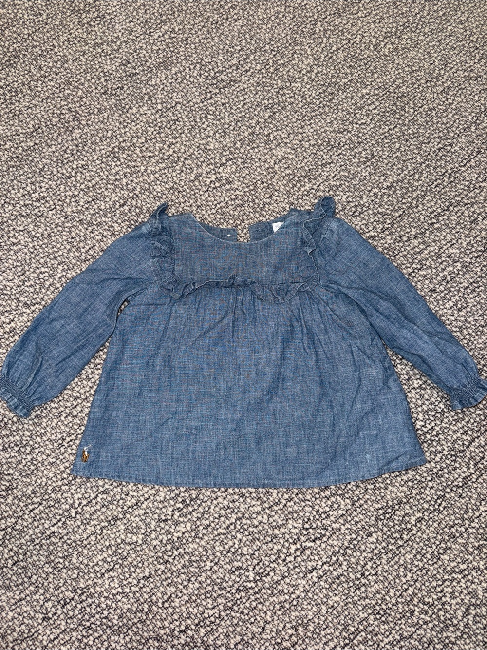 Ralph Lauren Girls' Blue Chambray Ruffle Long-Sleeve Blouse